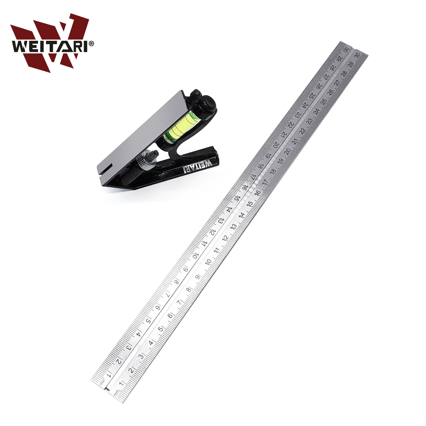 WEITARI® Square Head Right Angle Ruler 300mm/12" Precise Stainless Steel Adjustable Sliding Combination Square Set Right Angle Ruler Adjustable Leveled