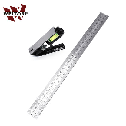 WEITARI® Square Head Right Angle Ruler 300mm/12" Precise Stainless Steel Adjustable Sliding Combination Square Set Right Angle Ruler Adjustable Leveled