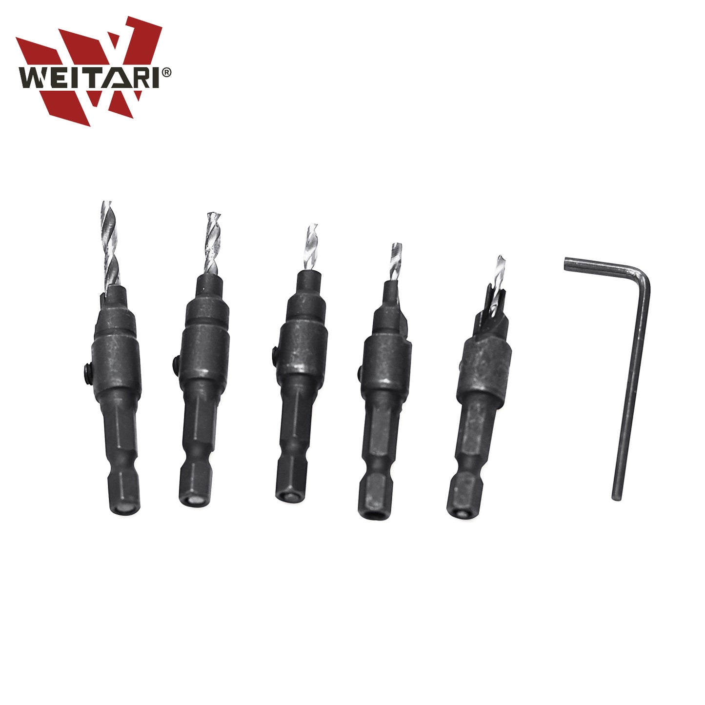 WEITARI 1/4-inch Drill Bit Set, 5 Pieces Countersink Drill Adjustable Professional Drill Bits for Metal, Woodworking, Aluminum, Plastic Premium High Speed Steel Bit for Power Tools #5#6#8#10#12
