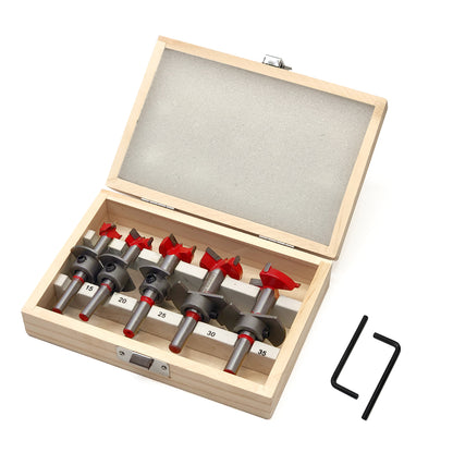 WEITARI® Forstner Bit Set 5Pcs Adjustable Positioning Drill, 15/20/25/30/35mm Forstner Bits for Wood Drilling, Cemented Carbide Woodworking Hole Saw with Depth Stoper