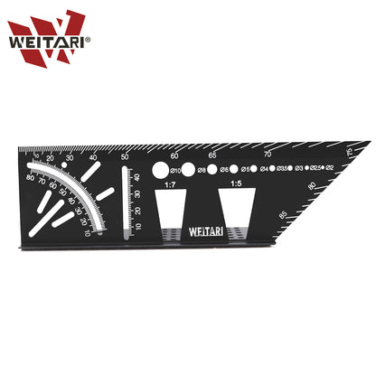 WEITARI Aluminum Alloy Woodworking Square Size Measure Ruler, 3D Mitre Angle Measuring Tool, Multifunctional 45/90 Degree Angle T Ruler Gauge, for Three Dimensional Items Measuring Timber, Pipes