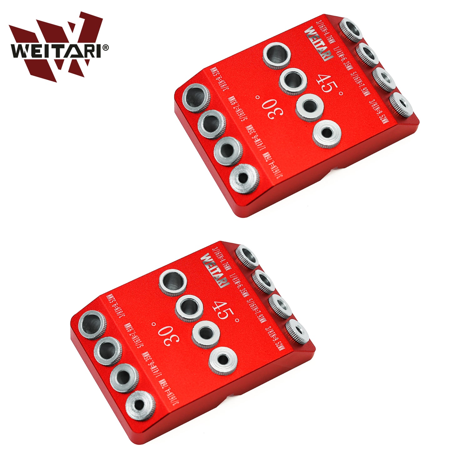 WEITARI® Drill Guide Jig, 4 Bits for Straight and 30 45 90 Degree Angled Holes, 4 Sizes All Metal Jig for Stairs Handrail, Cable Railing, Deck, Wood Post and Lag Screw