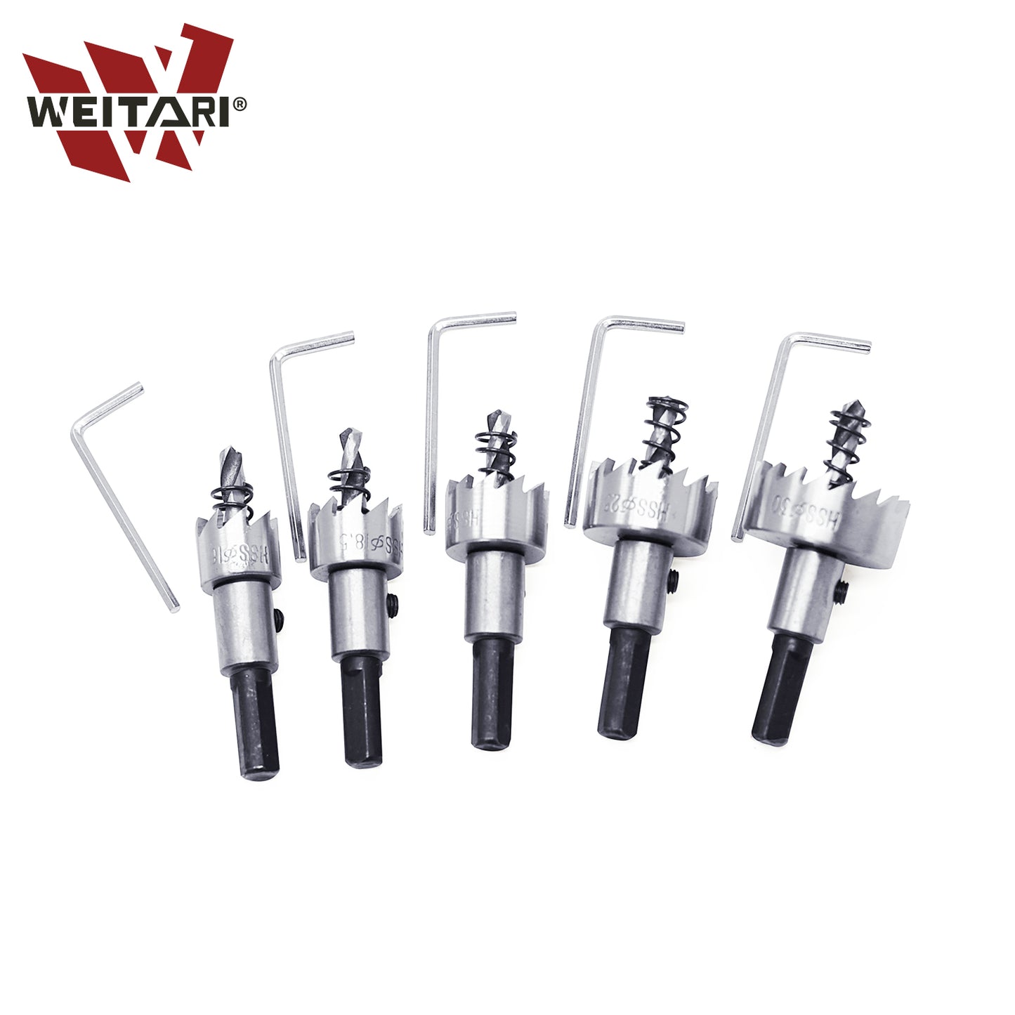 WEITARI 5Pcs HSS Hole Saw Cutter 16-30mm 5/8-Inch to 1-3/16 Inch, Drill Bits Set Heavy Duty Tool Kit for Stainless Steel, Aluminum Alloy, Plastic and Wood