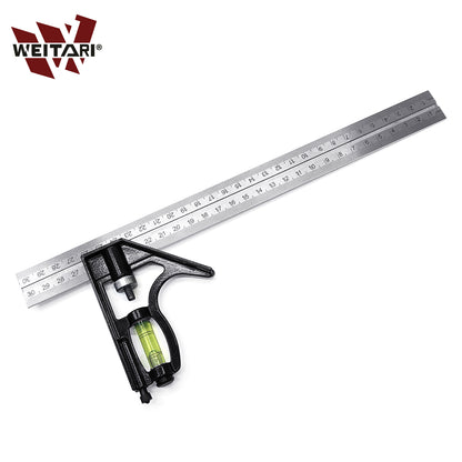 WEITARI® Square Head Right Angle Ruler 300mm/12" Precise Stainless Steel Adjustable Sliding Combination Square Set Right Angle Ruler Adjustable Leveled