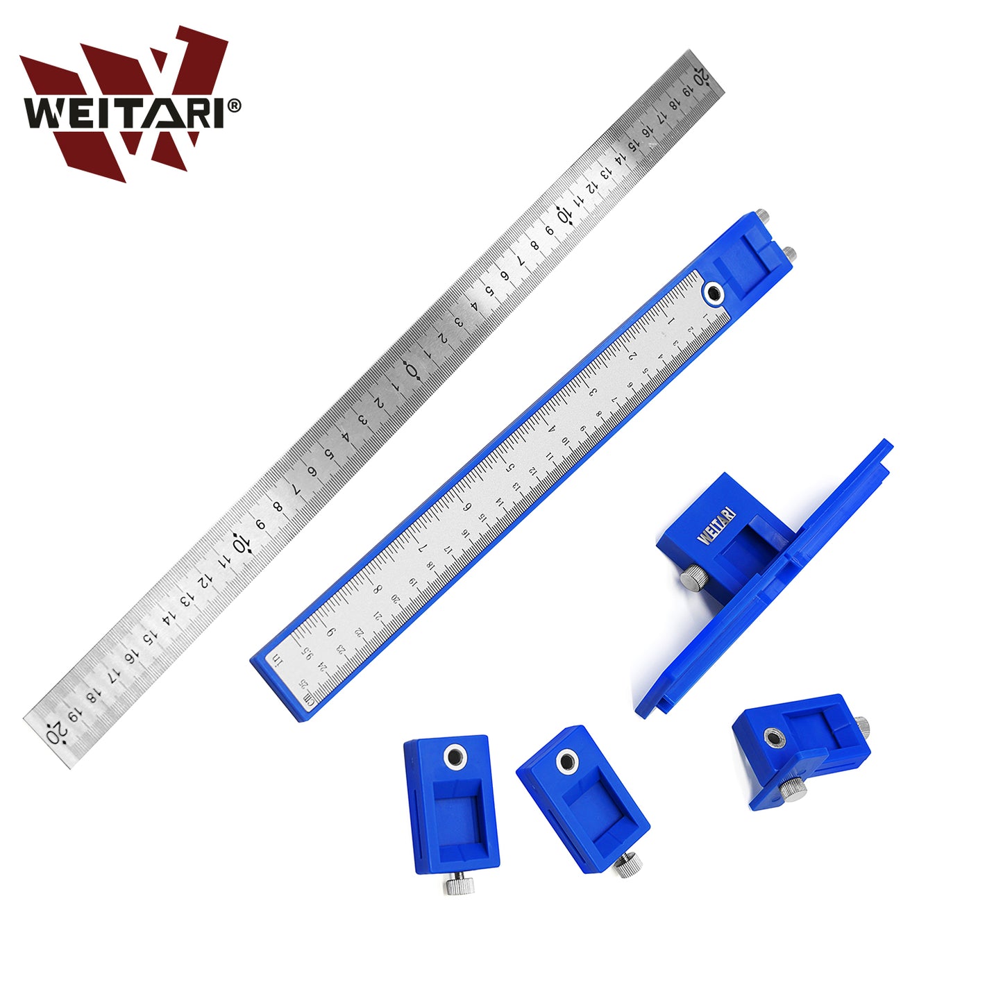 WEITARI® Metal Ruler Woodworking tools Sleeve Cabinet Hardware Jig Locator Detachable Hole Punch Jig Tool Center Drill Bit Guide Set