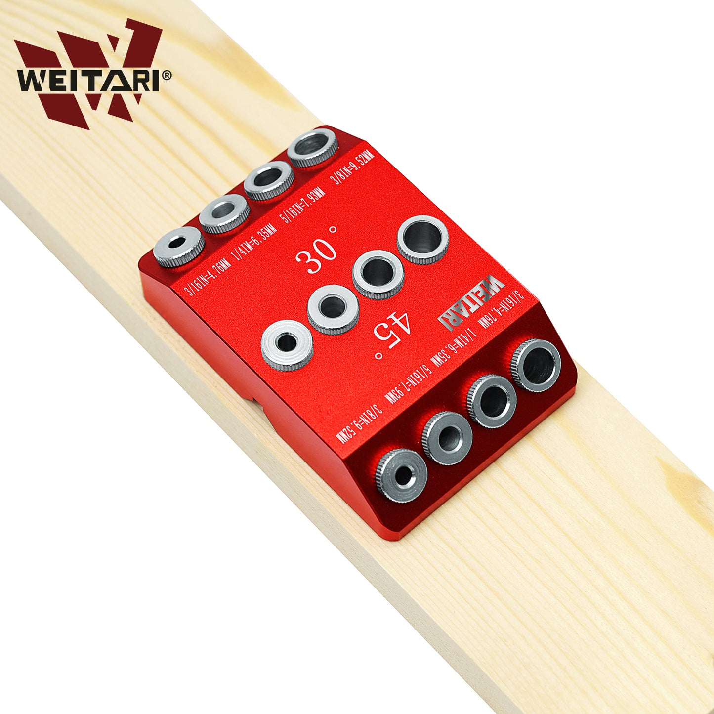 WEITARI® Drill Guide Jig, 4 Bits for Straight and 30 45 90 Degree Angled Holes, 4 Sizes All Metal Jig for Stairs Handrail, Cable Railing, Deck, Wood Post and Lag Screw