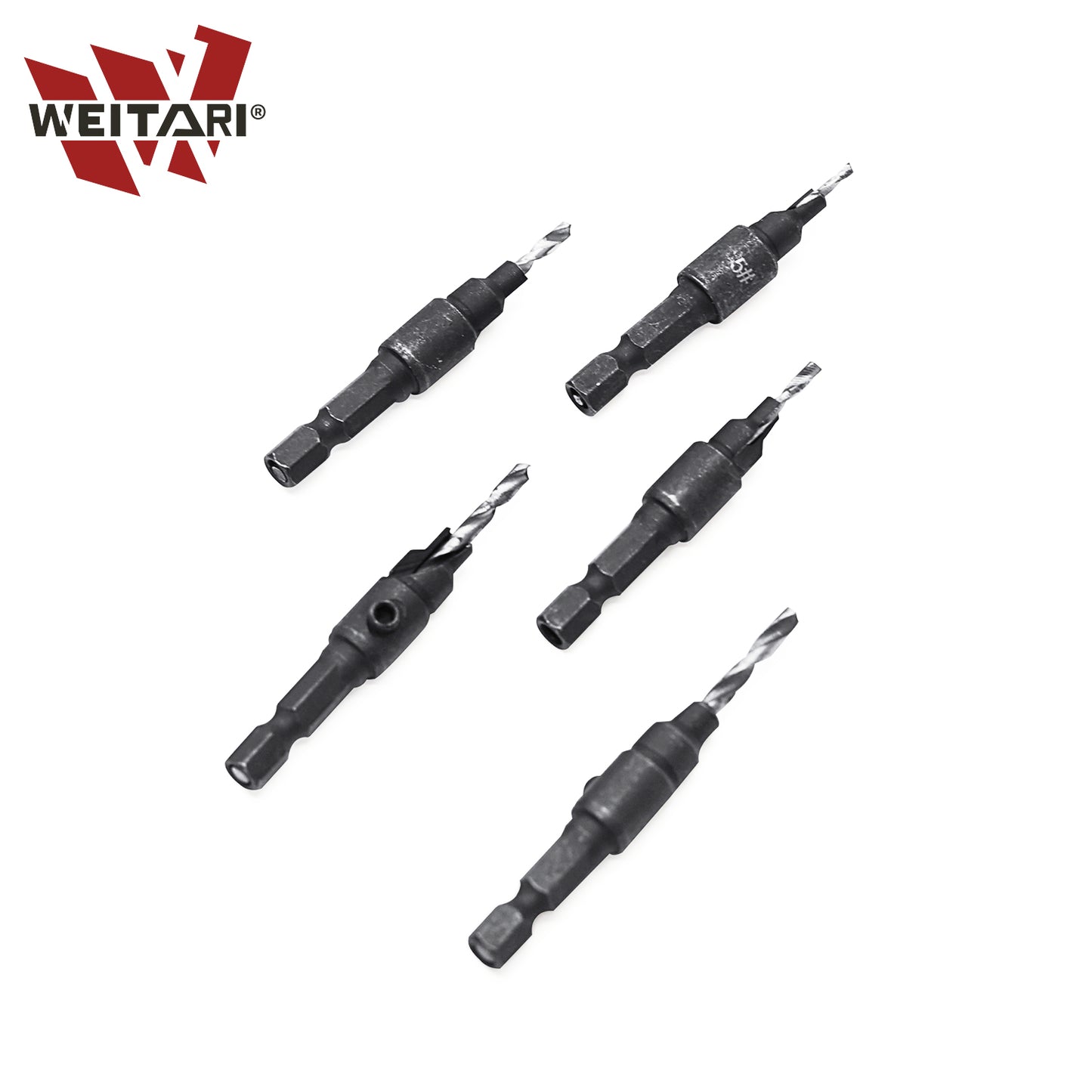 WEITARI 1/4-inch Drill Bit Set, 5 Pieces Countersink Drill Adjustable Professional Drill Bits for Metal, Woodworking, Aluminum, Plastic Premium High Speed Steel Bit for Power Tools #5#6#8#10#12