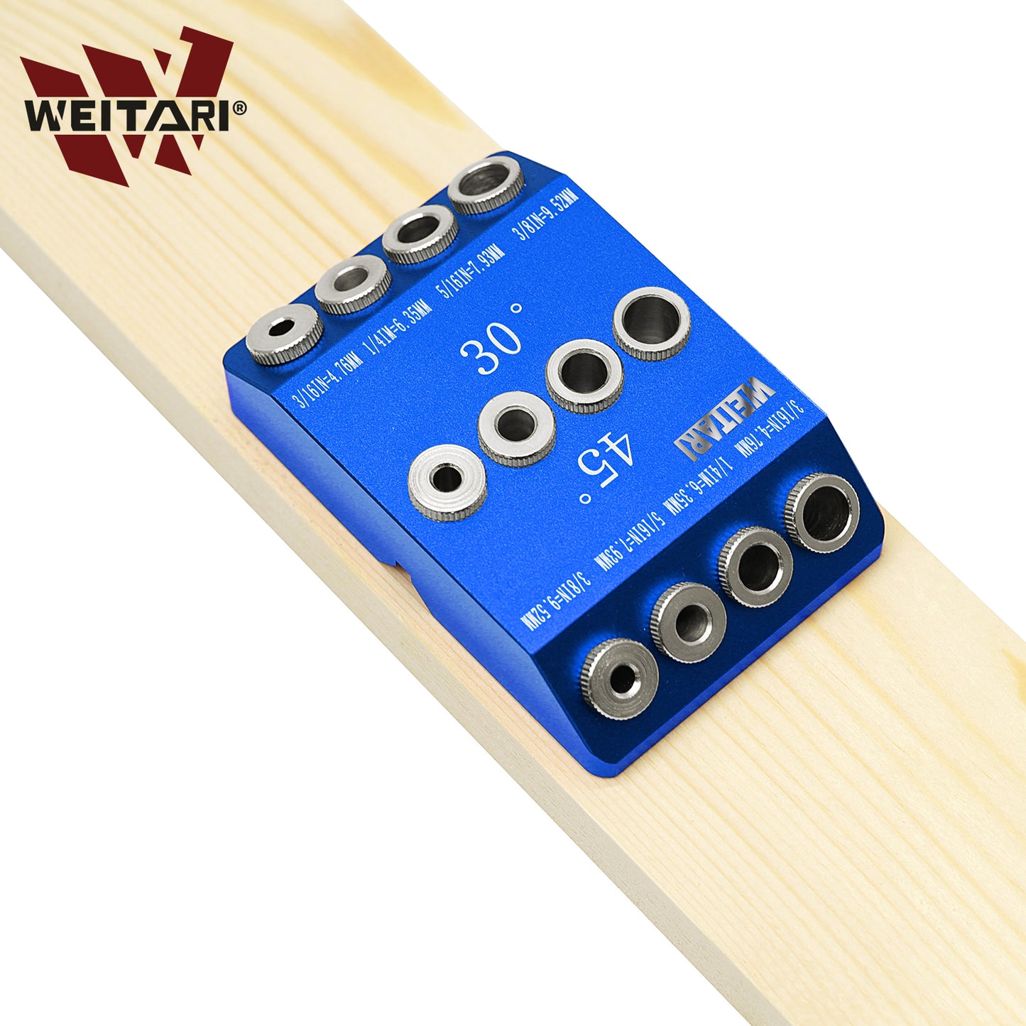 WEITARI® Drill Guide Jig, 4 Bits for Straight and 30 45 90 Degree Angled Holes, 4 Sizes All Metal Jig for Stairs Handrail, Cable Railing, Deck, Wood Post and Lag Screw