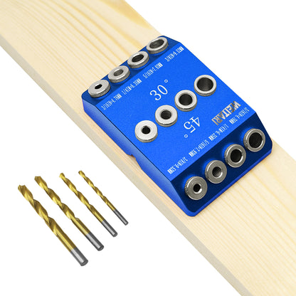 WEITARI® Drill Guide Jig, 4 Bits for Straight and 30 45 90 Degree Angled Holes, 4 Sizes All Metal Jig for Stairs Handrail, Cable Railing, Deck, Wood Post and Lag Screw