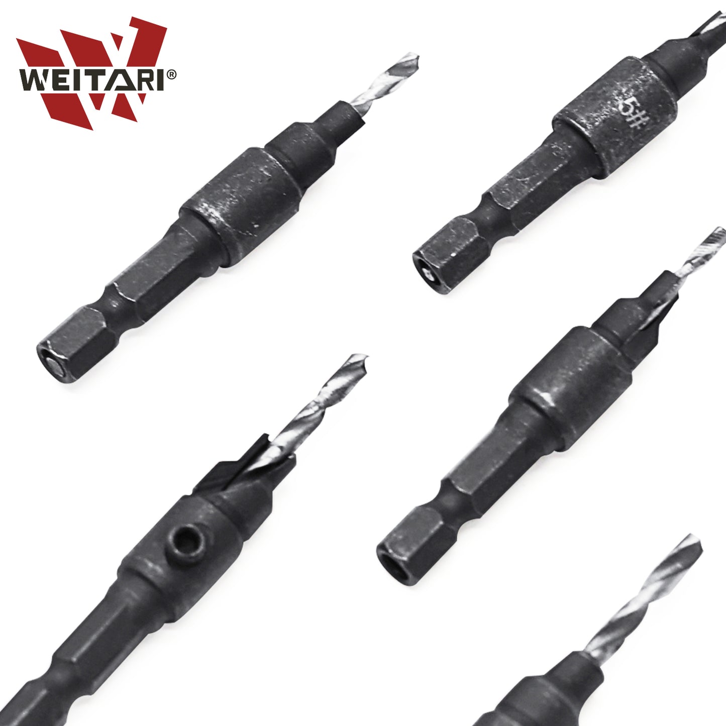 WEITARI 1/4-inch Drill Bit Set, 5 Pieces Countersink Drill Adjustable Professional Drill Bits for Metal, Woodworking, Aluminum, Plastic Premium High Speed Steel Bit for Power Tools #5#6#8#10#12