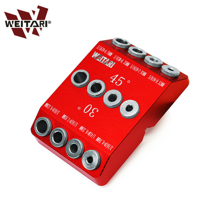 WEITARI® Drill Guide Jig, 4 Bits for Straight and 30 45 90 Degree Angled Holes, 4 Sizes All Metal Jig for Stairs Handrail, Cable Railing, Deck, Wood Post and Lag Screw