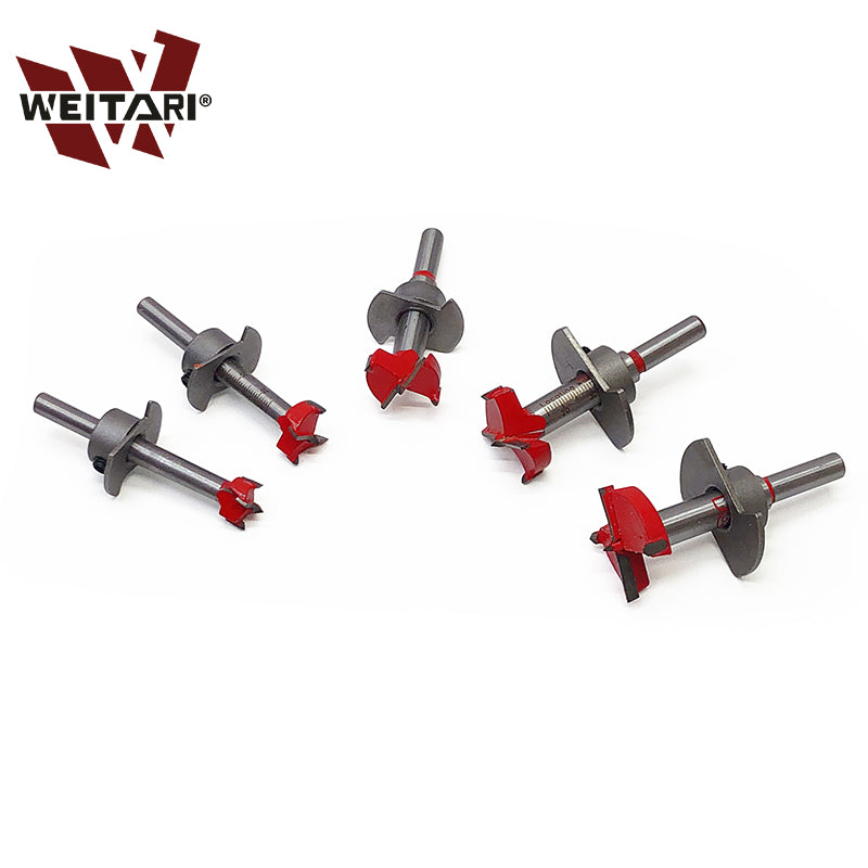 WEITARI® Forstner Bit Set 5Pcs Adjustable Positioning Drill, 15/20/25/30/35mm Forstner Bits for Wood Drilling, Cemented Carbide Woodworking Hole Saw with Depth Stoper