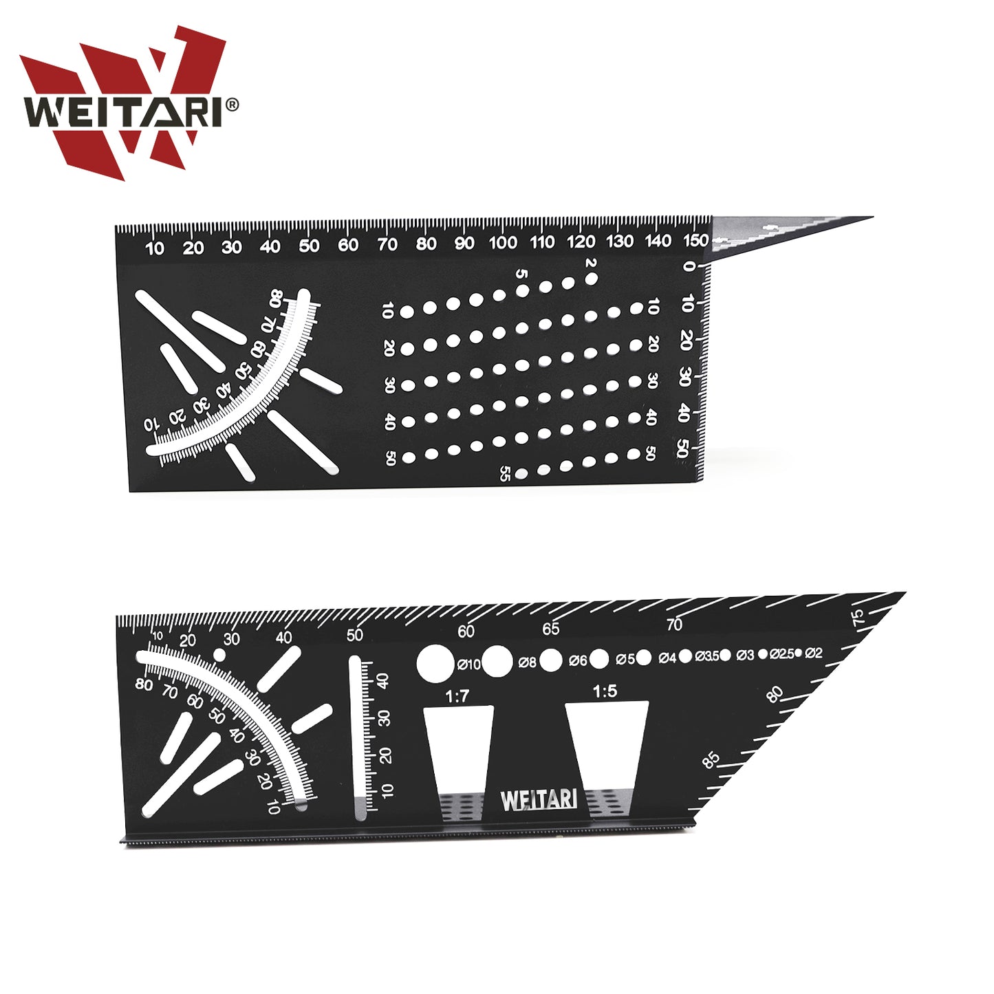 WEITARI Aluminum Alloy Woodworking Square Size Measure Ruler, 3D Mitre Angle Measuring Tool, Multifunctional 45/90 Degree Angle T Ruler Gauge, for Three Dimensional Items Measuring Timber, Pipes