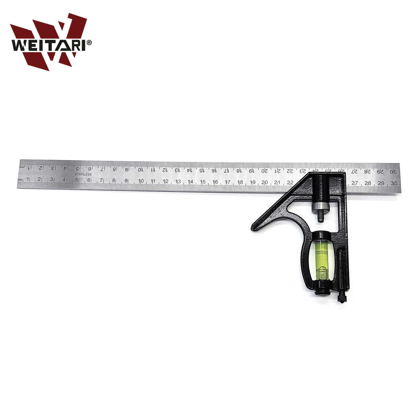 WEITARI® Square Head Right Angle Ruler 300mm/12" Precise Stainless Steel Adjustable Sliding Combination Square Set Right Angle Ruler Adjustable Leveled