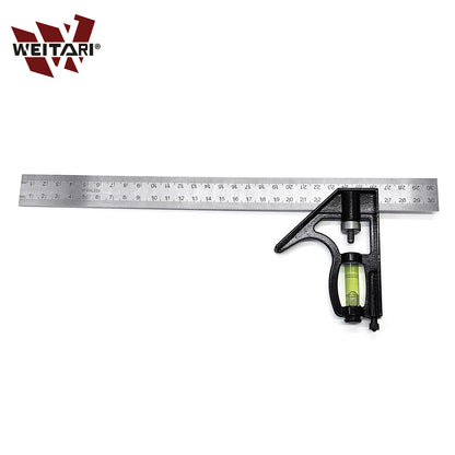 WEITARI® Square Head Right Angle Ruler 300mm/12" Precise Stainless Steel Adjustable Sliding Combination Square Set Right Angle Ruler Adjustable Leveled
