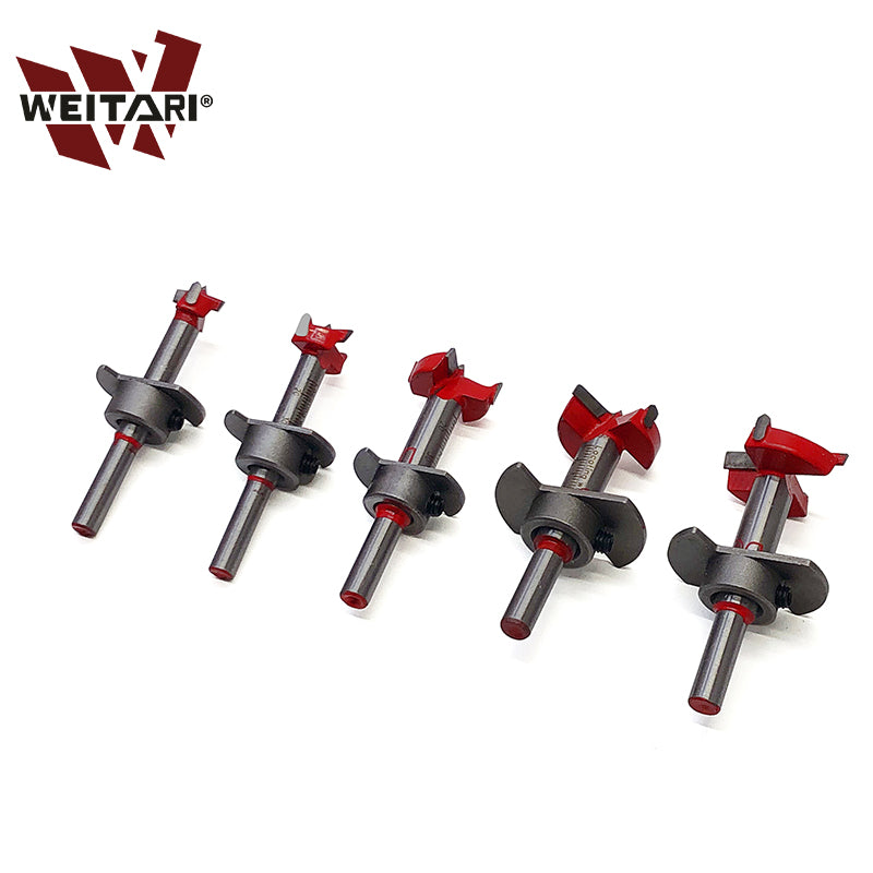 WEITARI® Forstner Bit Set 5Pcs Adjustable Positioning Drill, 15/20/25/30/35mm Forstner Bits for Wood Drilling, Cemented Carbide Woodworking Hole Saw with Depth Stoper