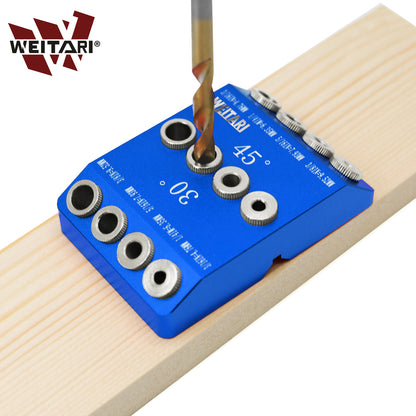 WEITARI® Drill Guide Jig, 4 Bits for Straight and 30 45 90 Degree Angled Holes, 4 Sizes All Metal Jig for Stairs Handrail, Cable Railing, Deck, Wood Post and Lag Screw