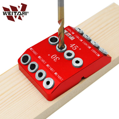 WEITARI® Drill Guide Jig, 4 Bits for Straight and 30 45 90 Degree Angled Holes, 4 Sizes All Metal Jig for Stairs Handrail, Cable Railing, Deck, Wood Post and Lag Screw