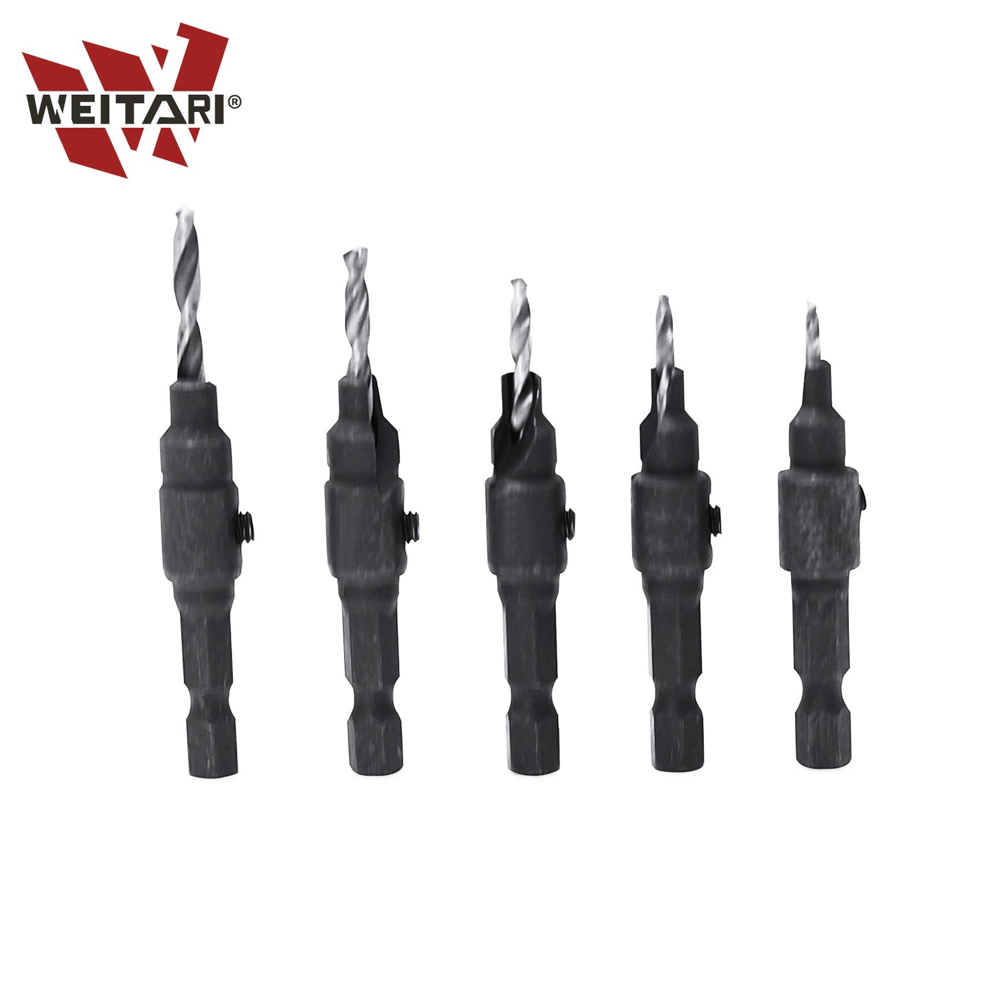 WEITARI 1/4-inch Drill Bit Set, 5 Pieces Countersink Drill Adjustable Professional Drill Bits for Metal, Woodworking, Aluminum, Plastic Premium High Speed Steel Bit for Power Tools #5#6#8#10#12