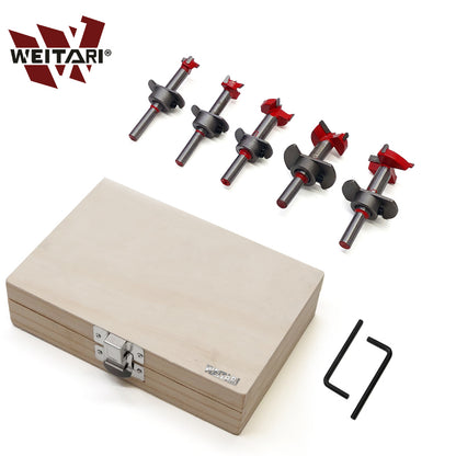 WEITARI® Forstner Bit Set 5Pcs Adjustable Positioning Drill, 15/20/25/30/35mm Forstner Bits for Wood Drilling, Cemented Carbide Woodworking Hole Saw with Depth Stoper