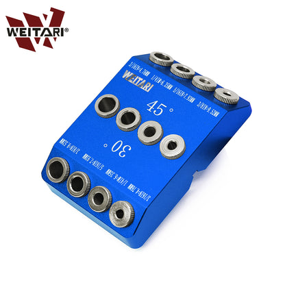 WEITARI® Drill Guide Jig, 4 Bits for Straight and 30 45 90 Degree Angled Holes, 4 Sizes All Metal Jig for Stairs Handrail, Cable Railing, Deck, Wood Post and Lag Screw