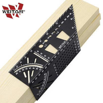 WEITARI Aluminum Alloy Woodworking Square Size Measure Ruler, 3D Mitre Angle Measuring Tool, Multifunctional 45/90 Degree Angle T Ruler Gauge, for Three Dimensional Items Measuring Timber, Pipes