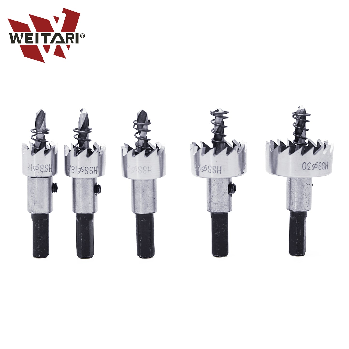 WEITARI 5Pcs HSS Hole Saw Cutter 16-30mm 5/8-Inch to 1-3/16 Inch, Drill Bits Set Heavy Duty Tool Kit for Stainless Steel, Aluminum Alloy, Plastic and Wood