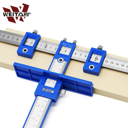 WEITARI® Metal Ruler Woodworking tools Sleeve Cabinet Hardware Jig Locator Detachable Hole Punch Jig Tool Center Drill Bit Guide Set