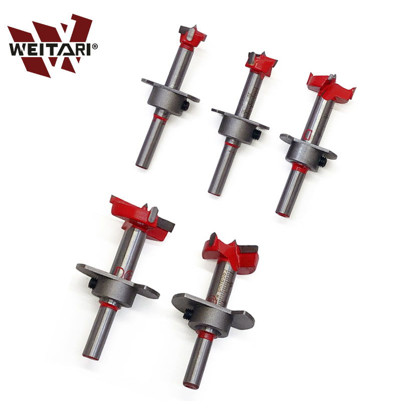 WEITARI® Forstner Bit Set 5Pcs Adjustable Positioning Drill, 15/20/25/30/35mm Forstner Bits for Wood Drilling, Cemented Carbide Woodworking Hole Saw with Depth Stoper