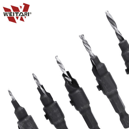 WEITARI 1/4-inch Drill Bit Set, 5 Pieces Countersink Drill Adjustable Professional Drill Bits for Metal, Woodworking, Aluminum, Plastic Premium High Speed Steel Bit for Power Tools #5#6#8#10#12