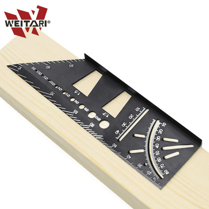 WEITARI Aluminum Alloy Woodworking Square Size Measure Ruler, 3D Mitre Angle Measuring Tool, Multifunctional 45/90 Degree Angle T Ruler Gauge, for Three Dimensional Items Measuring Timber, Pipes
