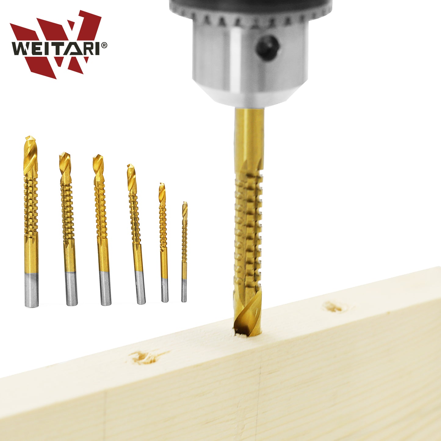 WEITARI 6pcs Drill Bits Serrated Cobalt Drill Bit Set Spiral Screw Metric Composite Tap Drill Bit Tap Twist Drill Bit Set Power Tool Accessories