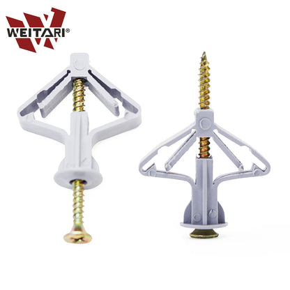 WEITARI Grey Drywall Anchor Kit with Screws Hollow Wall Anchors 100pcs self Drilling Drywall Anchors Plastic Aircraft Anchors with Screws (Anchor 50pcs + Screws 50pcs)