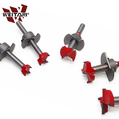 WEITARI® Forstner Bit Set 5Pcs Adjustable Positioning Drill, 15/20/25/30/35mm Forstner Bits for Wood Drilling, Cemented Carbide Woodworking Hole Saw with Depth Stoper