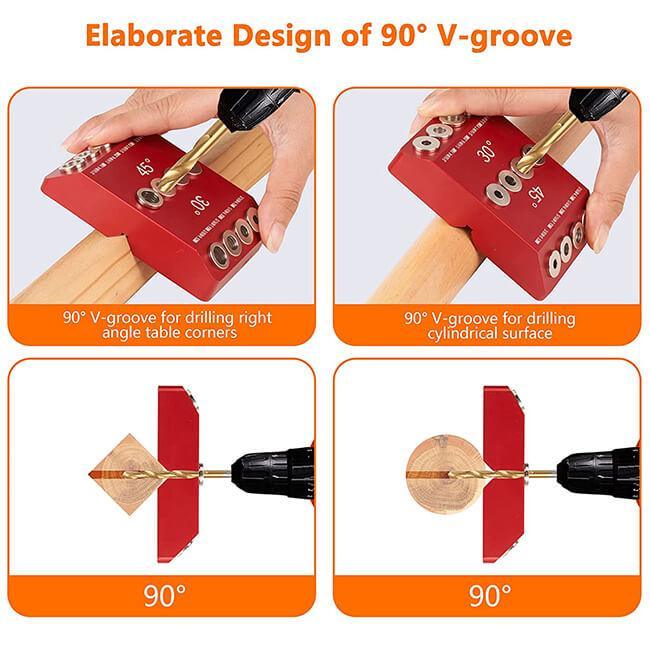 WEITARI® Drill Guide Jig, 4 Bits for Straight and 30 45 90 Degree Angled Holes, 4 Sizes All Metal Jig for Stairs Handrail, Cable Railing, Deck, Wood Post and Lag Screw