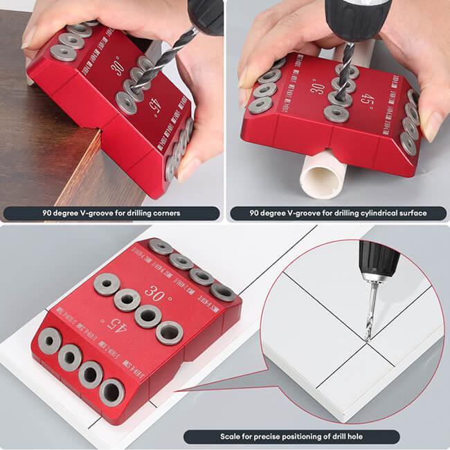 WEITARI® Drill Guide Jig, 4 Bits for Straight and 30 45 90 Degree Angled Holes, 4 Sizes All Metal Jig for Stairs Handrail, Cable Railing, Deck, Wood Post and Lag Screw