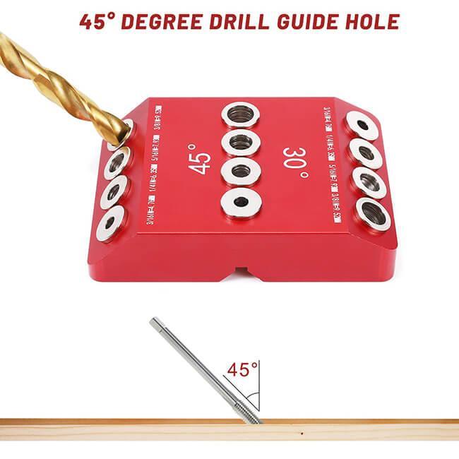 WEITARI® Drill Guide Jig, 4 Bits for Straight and 30 45 90 Degree Angled Holes, 4 Sizes All Metal Jig for Stairs Handrail, Cable Railing, Deck, Wood Post and Lag Screw