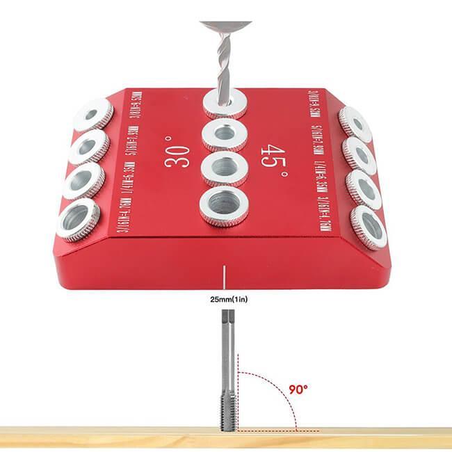 WEITARI® Drill Guide Jig, 4 Bits for Straight and 30 45 90 Degree Angled Holes, 4 Sizes All Metal Jig for Stairs Handrail, Cable Railing, Deck, Wood Post and Lag Screw