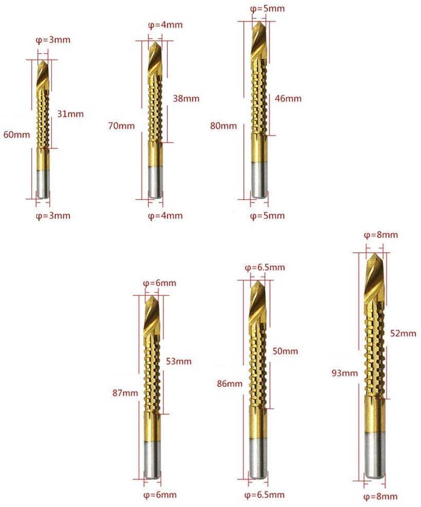 WEITARI 6pcs Drill Bits Serrated Cobalt Drill Bit Set Spiral Screw Metric Composite Tap Drill Bit Tap Twist Drill Bit Set Power Tool Accessories