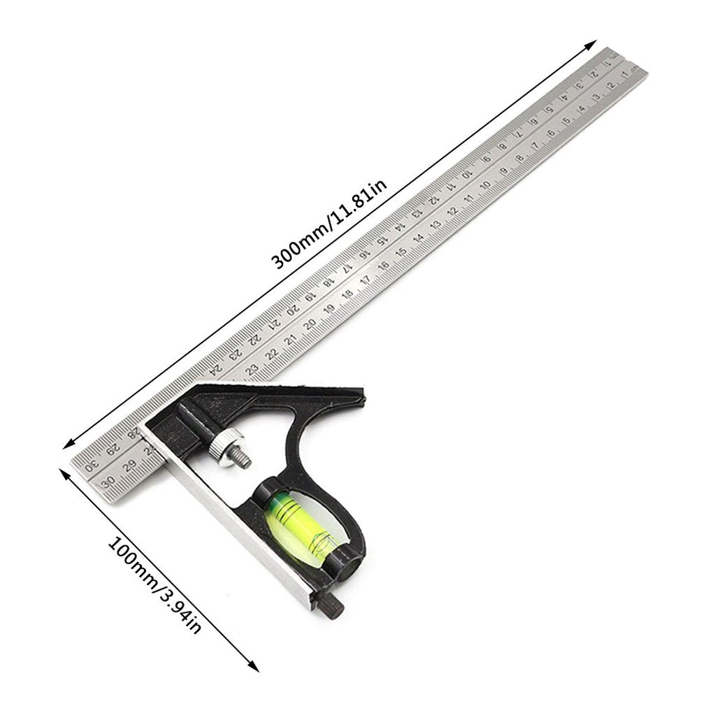 WEITARI® Square Head Right Angle Ruler 300mm/12" Precise Stainless Steel Adjustable Sliding Combination Square Set Right Angle Ruler Adjustable Leveled