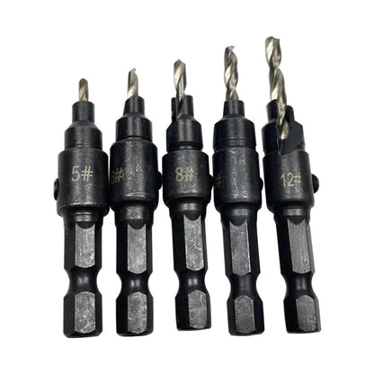 WEITARI 1/4-inch Drill Bit Set, 5 Pieces Countersink Drill Adjustable Professional Drill Bits for Metal, Woodworking, Aluminum, Plastic Premium High Speed Steel Bit for Power Tools #5#6#8#10#12