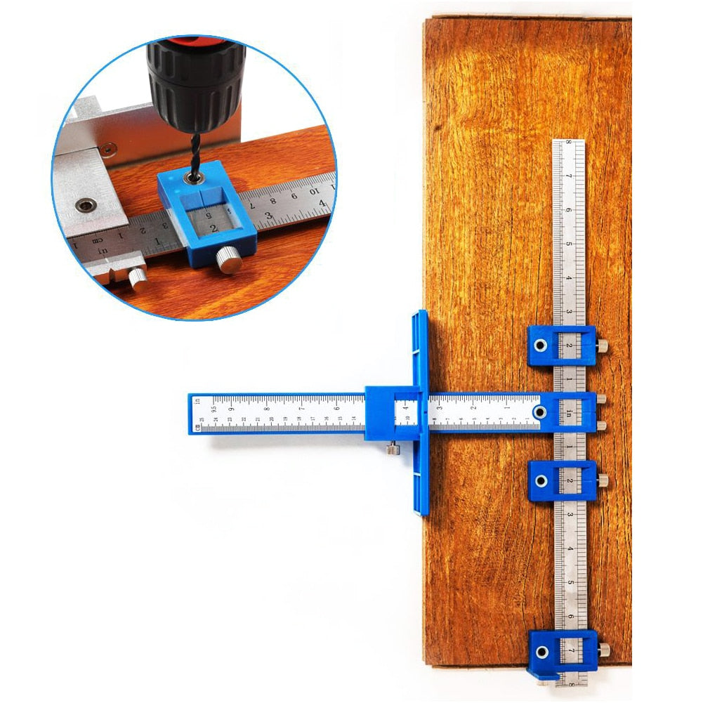 WEITARI® Metal Ruler Woodworking tools Sleeve Cabinet Hardware Jig Locator Detachable Hole Punch Jig Tool Center Drill Bit Guide Set