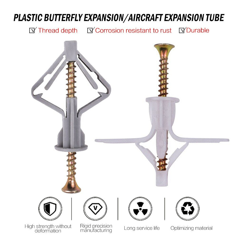 WEITARI Grey Drywall Anchor Kit with Screws Hollow Wall Anchors 100pcs self Drilling Drywall Anchors Plastic Aircraft Anchors with Screws (Anchor 50pcs + Screws 50pcs)