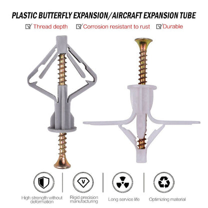 WEITARI Grey Drywall Anchor Kit with Screws Hollow Wall Anchors 100pcs self Drilling Drywall Anchors Plastic Aircraft Anchors with Screws (Anchor 50pcs + Screws 50pcs)