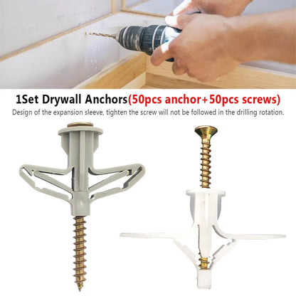 WEITARI Grey Drywall Anchor Kit with Screws Hollow Wall Anchors 100pcs self Drilling Drywall Anchors Plastic Aircraft Anchors with Screws (Anchor 50pcs + Screws 50pcs)