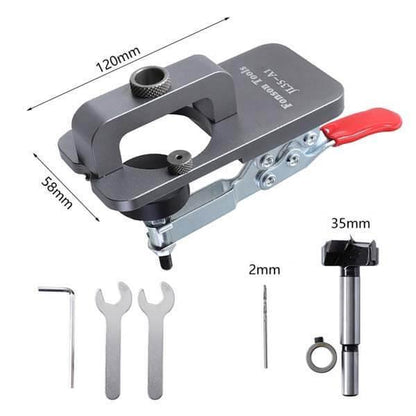WEITARI 35MM Concealed Hinge Jig, Aluminum Alloy Hinge Hole Drilling Jig Wood Puncher Locator Woodworking Tool Drilling for Door Cabinets Hinges Mounting