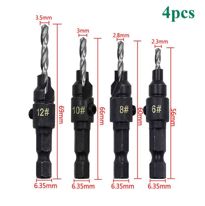 WEITARI 1/4-inch Drill Bit Set, 5 Pieces Countersink Drill Adjustable Professional Drill Bits for Metal, Woodworking, Aluminum, Plastic Premium High Speed Steel Bit for Power Tools #5#6#8#10#12