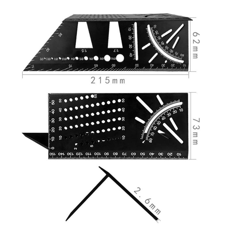 WEITARI Aluminum Alloy Woodworking Square Size Measure Ruler, 3D Mitre Angle Measuring Tool, Multifunctional 45/90 Degree Angle T Ruler Gauge, for Three Dimensional Items Measuring Timber, Pipes