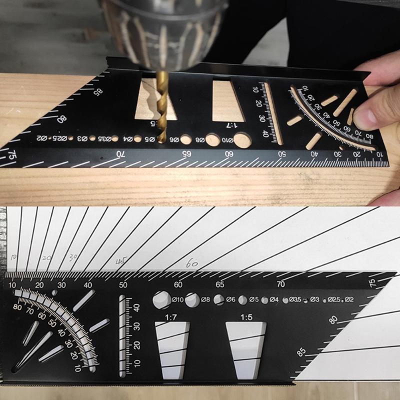 WEITARI Aluminum Alloy Woodworking Square Size Measure Ruler, 3D Mitre Angle Measuring Tool, Multifunctional 45/90 Degree Angle T Ruler Gauge, for Three Dimensional Items Measuring Timber, Pipes