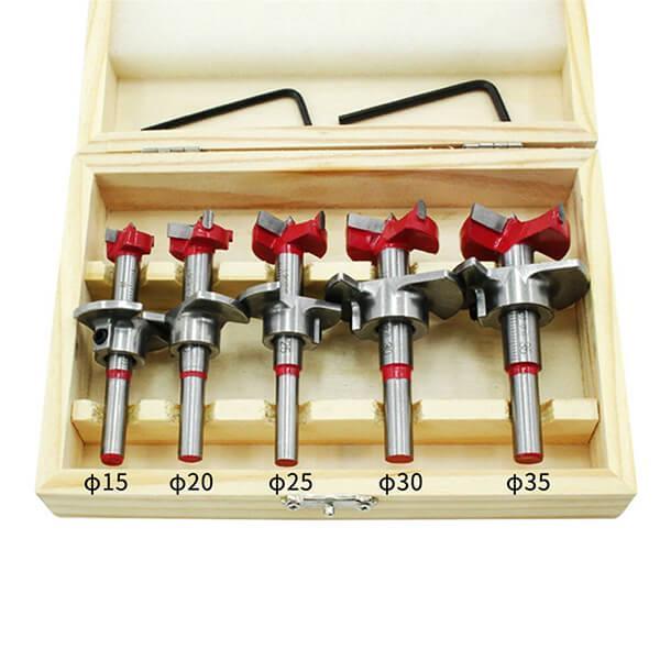 WEITARI® Forstner Bit Set 5Pcs Adjustable Positioning Drill, 15/20/25/30/35mm Forstner Bits for Wood Drilling, Cemented Carbide Woodworking Hole Saw with Depth Stoper